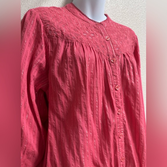 PILCRO ANTHROPOLOGIE The Victoria Lace Button Down in Pink Size 18W Boho Beach - Picture 8 of 15